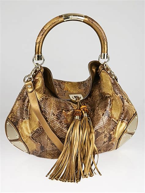 gucci babouska python|Gucci Gold Python Indy Babouska Large Hobo Bag.